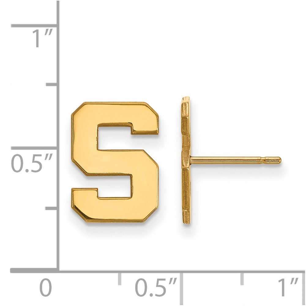 14K Yellow Gold Logoart Michigan State University Letter S Small Post Earrings