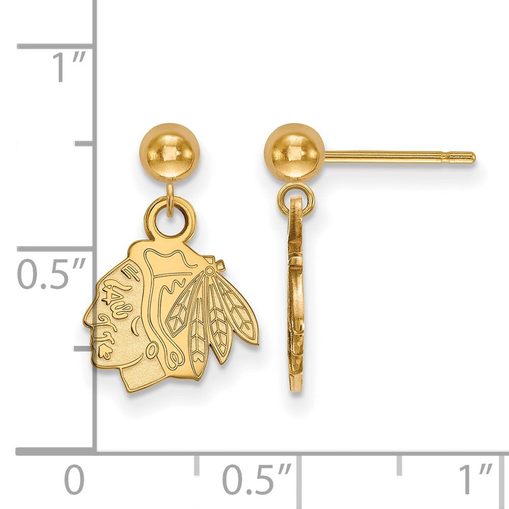 Gold Plated Sterling Silver Nhl Logoart Chicago Blackhawks Dangle Post Earrings