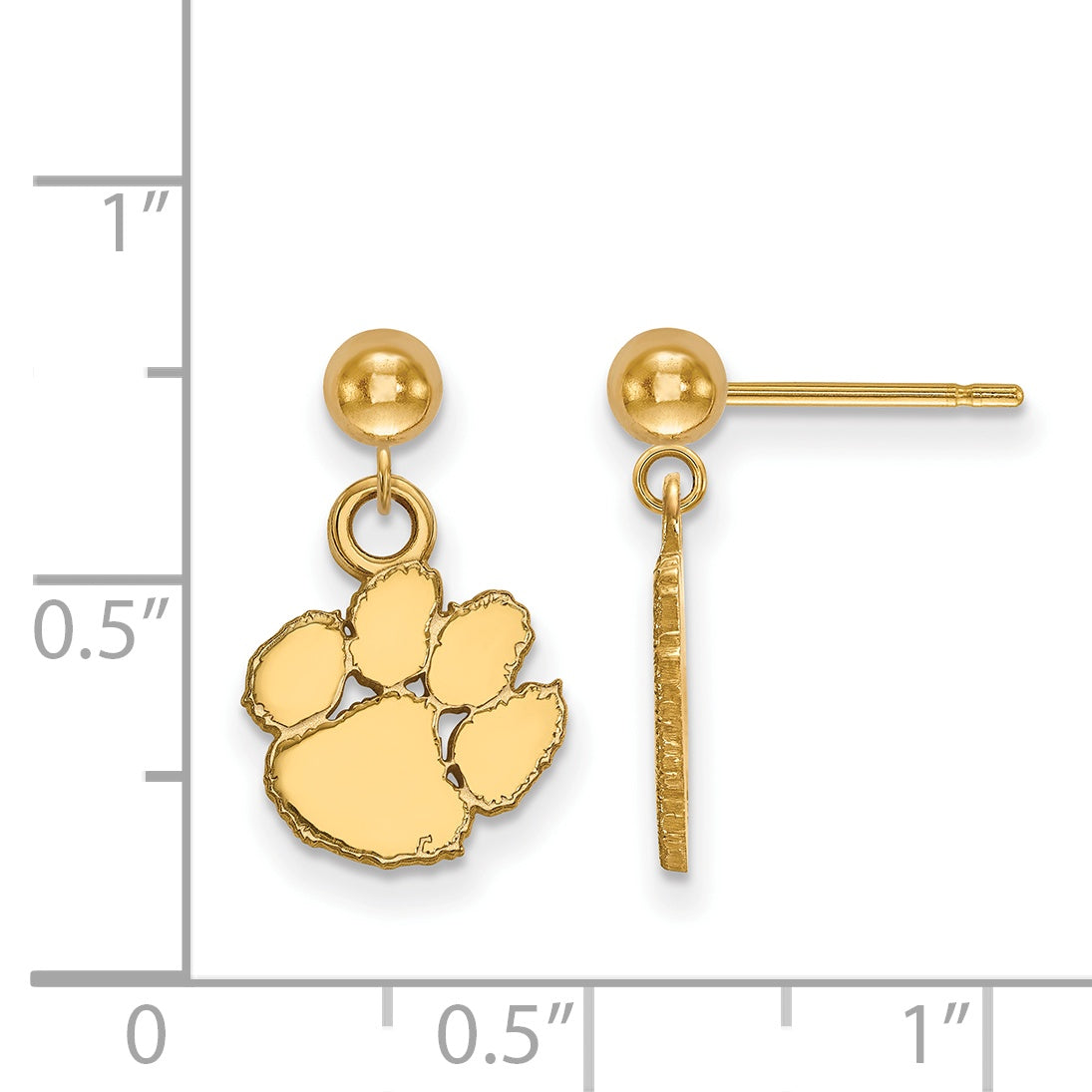 14K Yellow Gold Logoart Clemson University Tiger Paw Dangle Ball Post Earrings