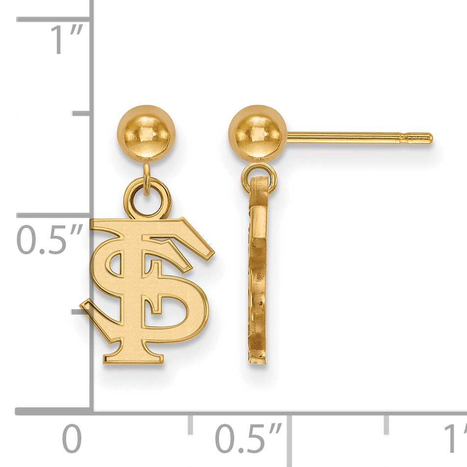14K Yellow Gold Logoart Florida State University F S Dangle Ball Post Earrings