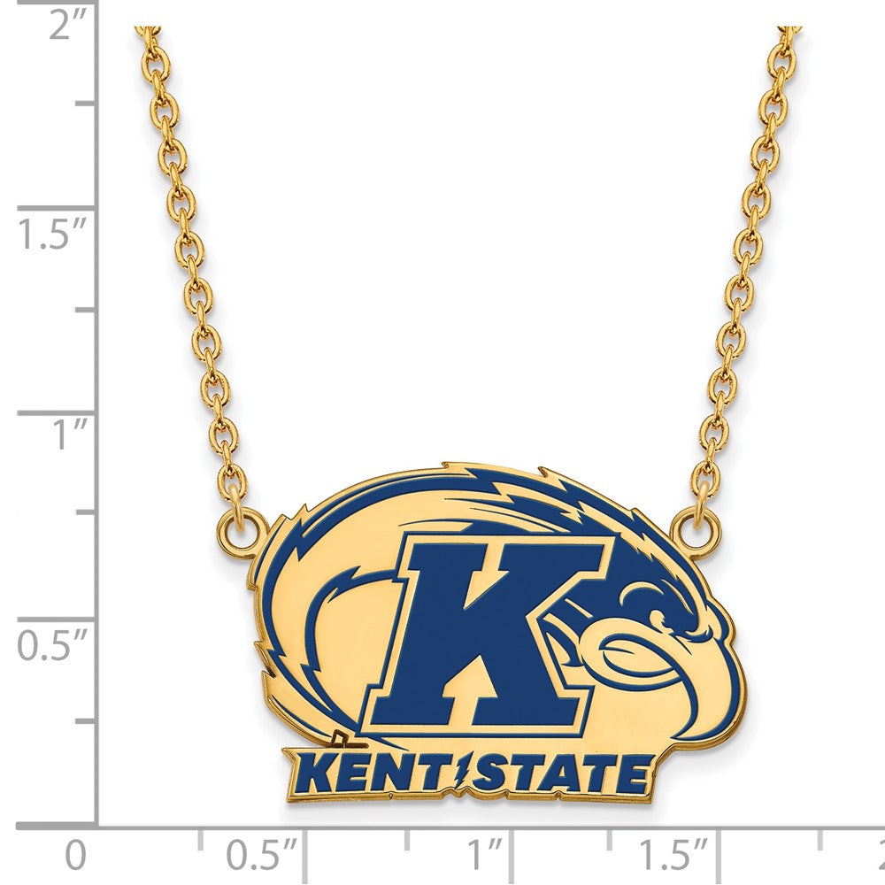 Gold Plated Sterling Silver Logoart Kent State University Large Enameled Pendant 18 Inch Necklace
