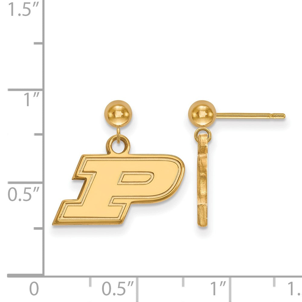 Gold Plated Sterling Silver Logoart Purdue University Letter P Dangle Ball Post Earrings