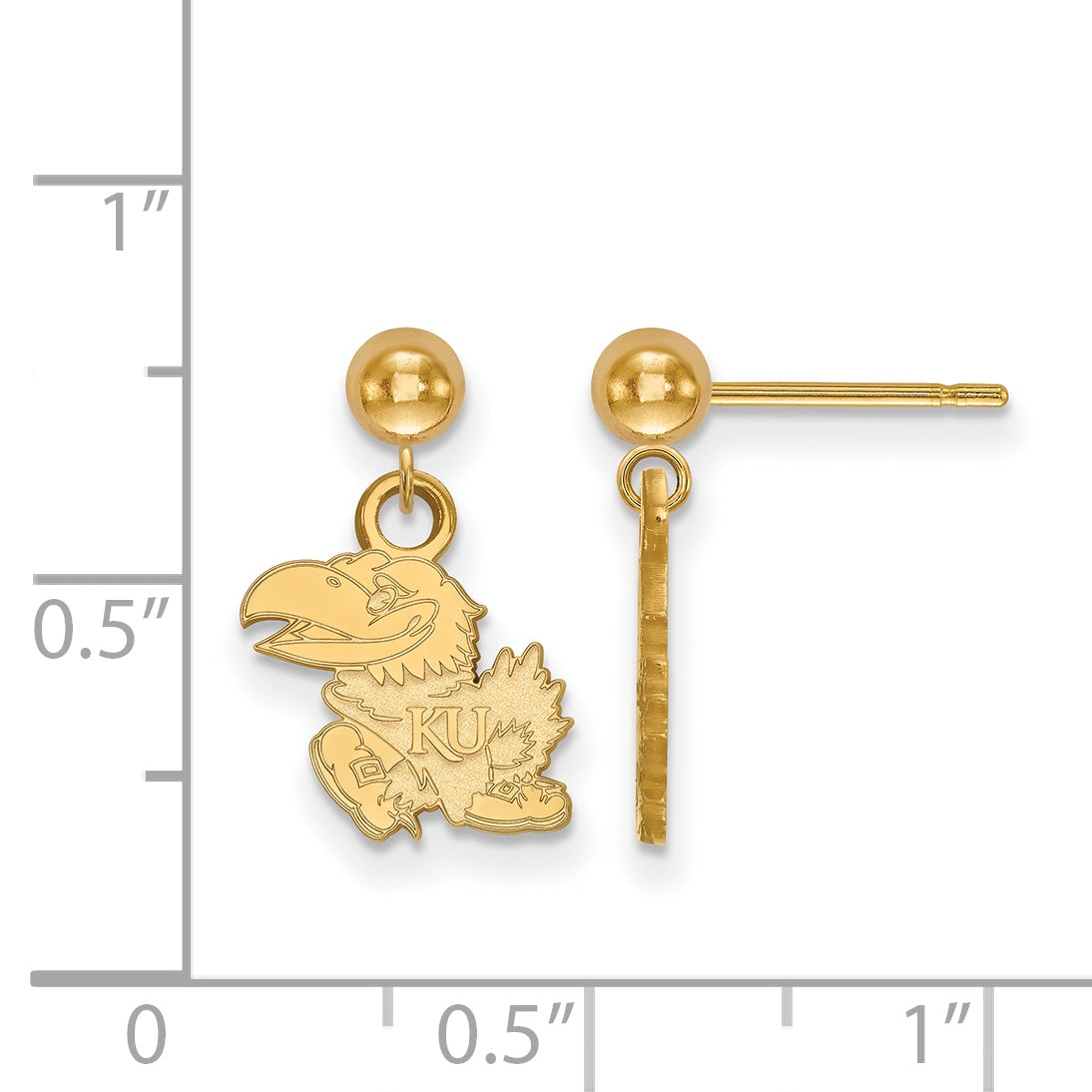 Gold Plated Sterling Silver Logoart University Of Kansas Jayhawk Dangle Ball Post Earrings