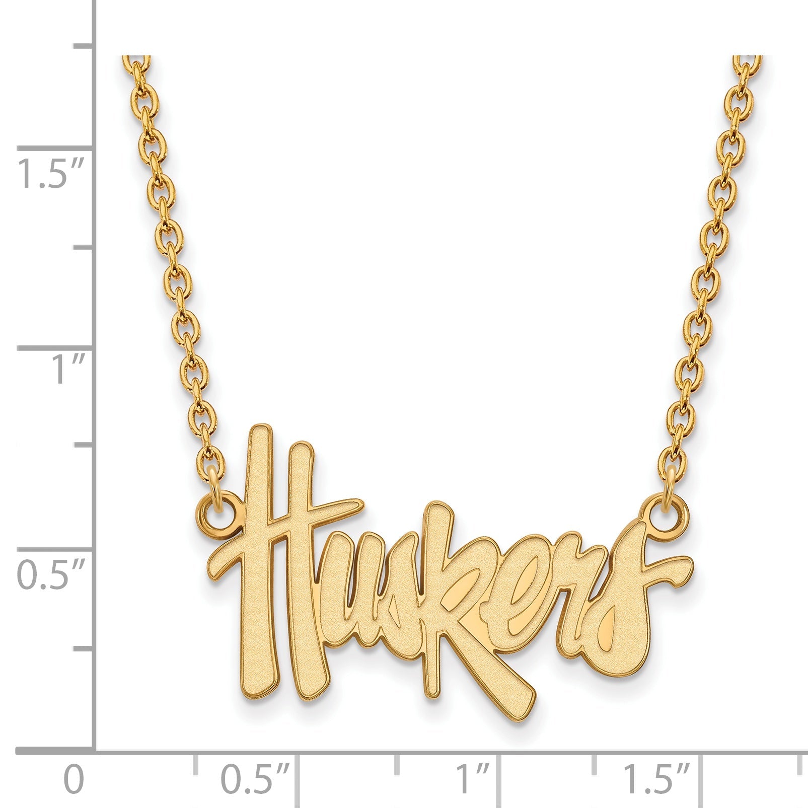 Gold Plated Sterling Silver Logoart University Of Nebraska Huskers Script Large Pendant 18 Inch Necklace