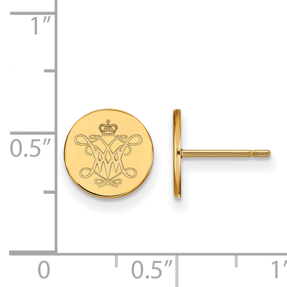Gold Plated Sterling Silver Logoart College Of William And Mary Extra Small Disc Earrings