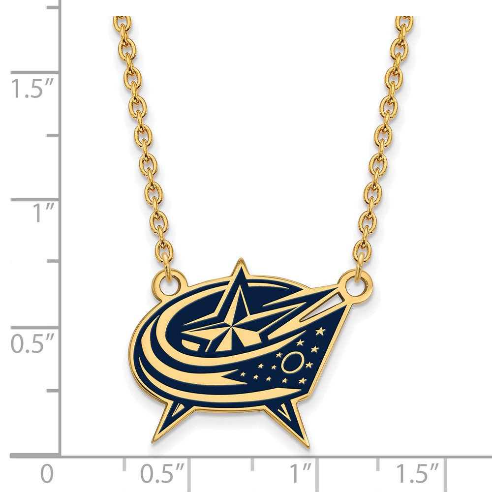 Gold Plated Sterling Silver Nhl Logoart Columbus Blue Jackets Large Enameled Pendant 18 Inch Necklace