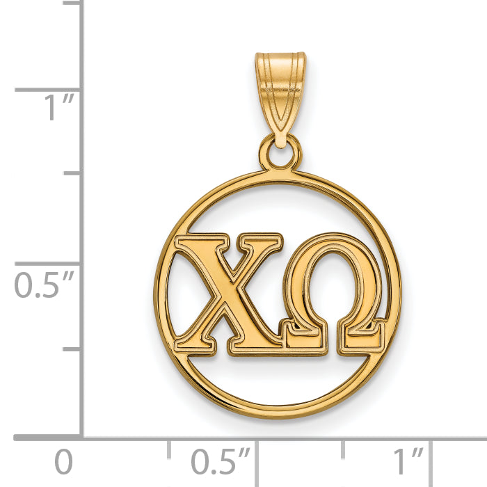 Gold Plated Sterling Silver Logoart Chi Omega Sorority Greek Letters Small Circle Pendant