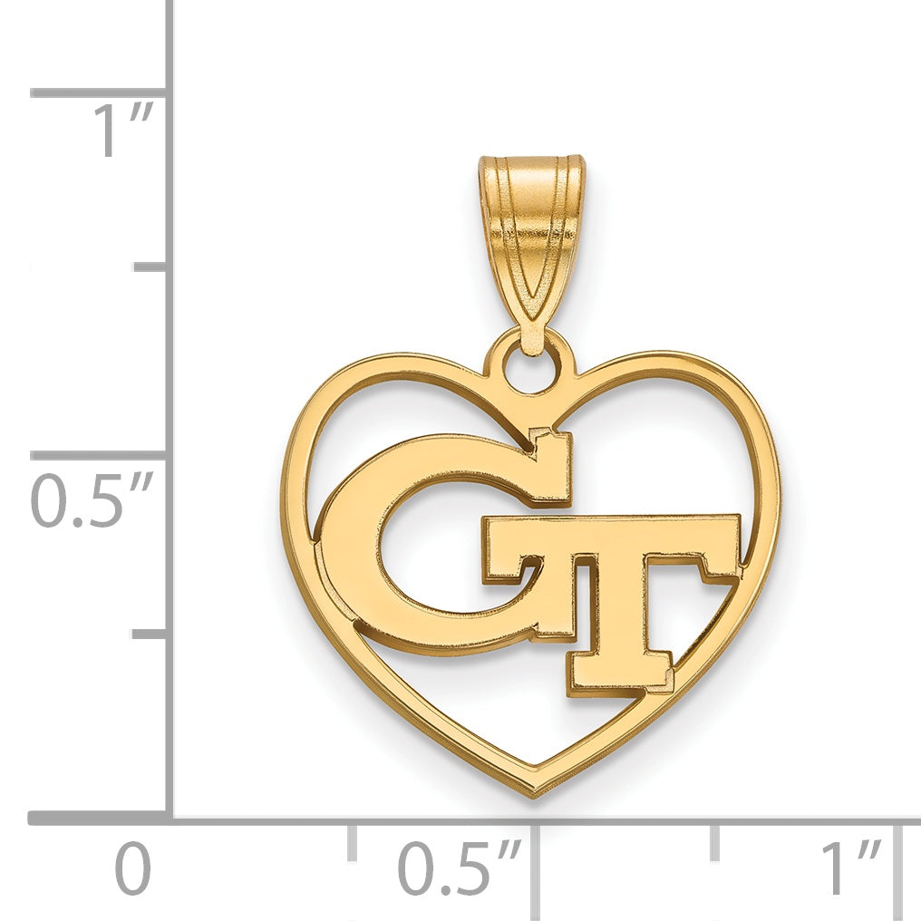 Gold Plated Sterling Silver Logoart Georgia Institute Of Technology G T Heart Pendant