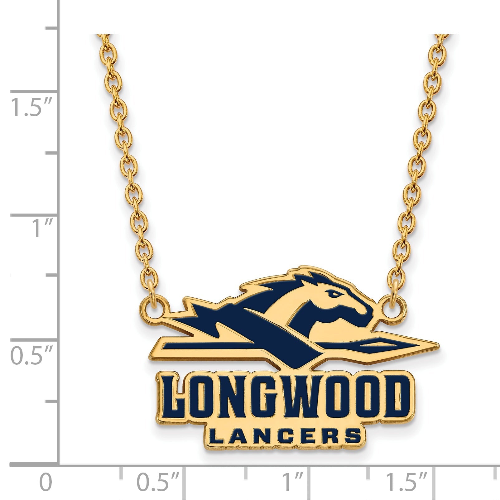 Gold Plated Sterling Silver Logoart Longwood University Lancers Large Enameled Pendant 18 Inch Necklace