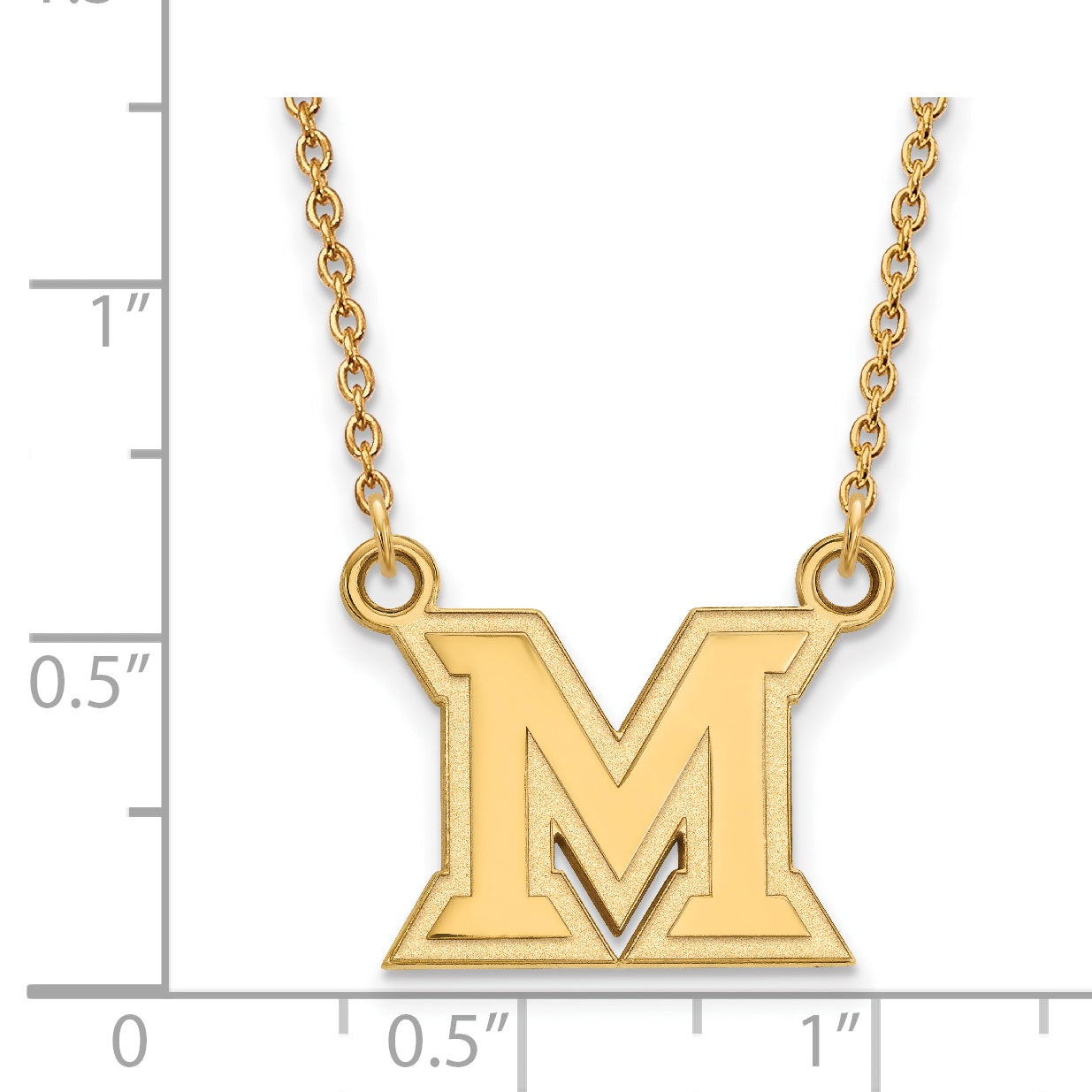 Gold Plated Sterling Silver Logoart Miami University Ohio Letter M Small Pendant 18 Inch Necklace