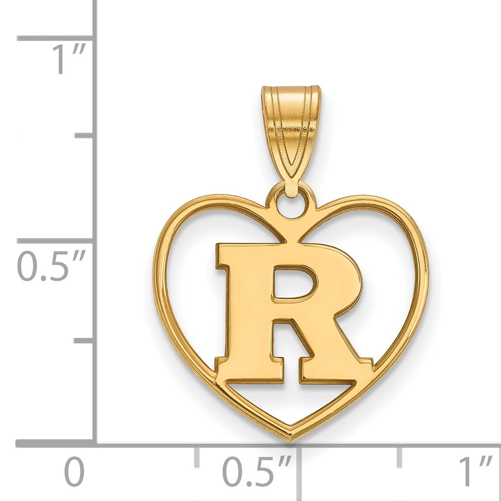 Gold Plated Sterling Silver Logoart Rutgers University Letter R Heart Pendant
