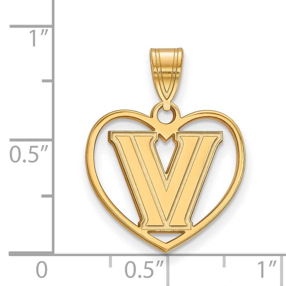 Gold Plated Sterling Silver Logoart Villanova University Letter V Heart Pendant