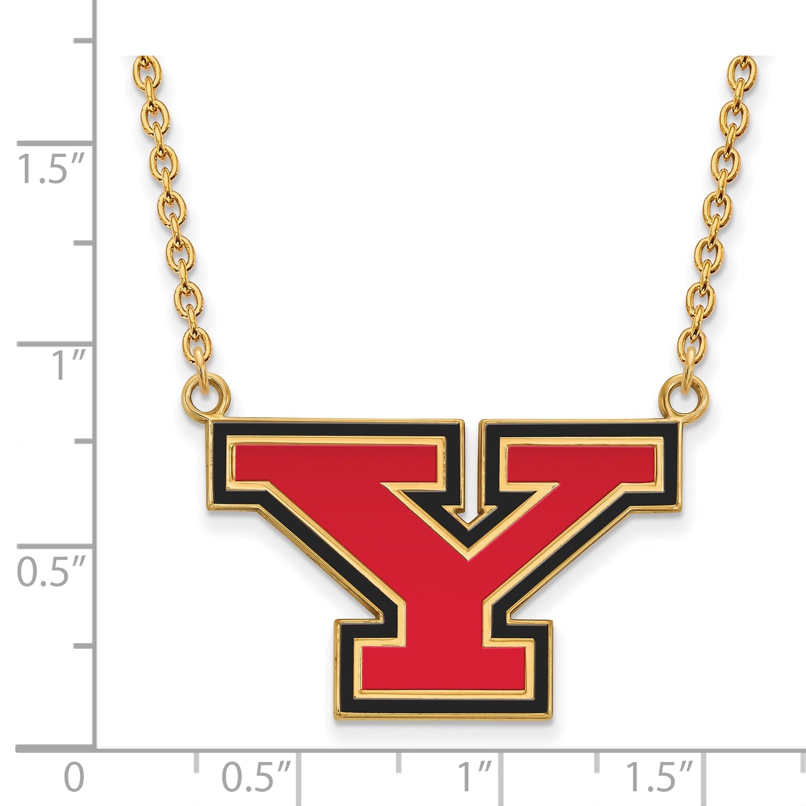 Gold Plated Sterling Silver Logoart Youngstown State University Letter Y Large Enameled Pendant 18 Inch Necklace