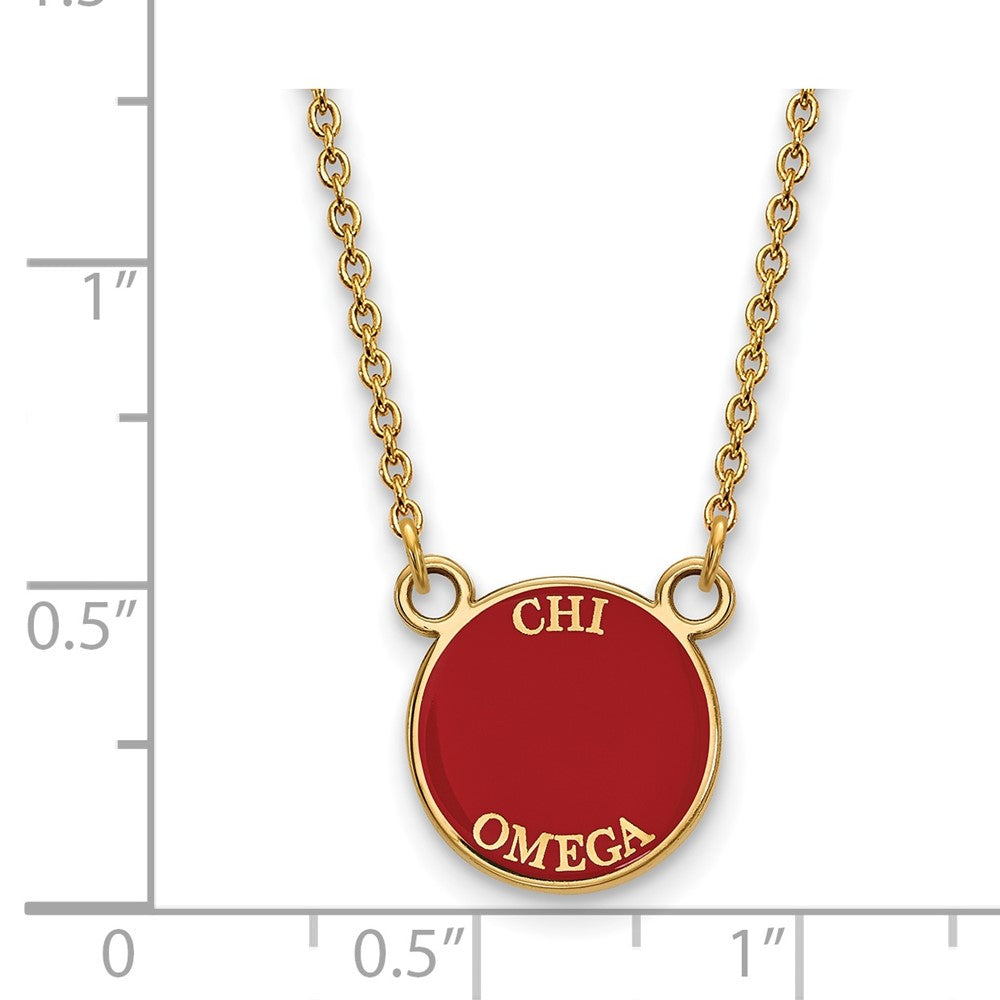 Gold Plated Sterling Silver Logoart Chi Omega Extra Sorority Text Small Color Enamel Pendant 18 Inch Necklace