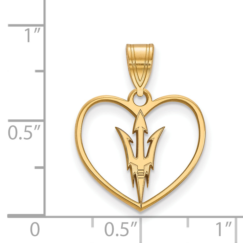 Gold Plated Sterling Silver Logoart Arizona State University Pitchfork Heart Pendant