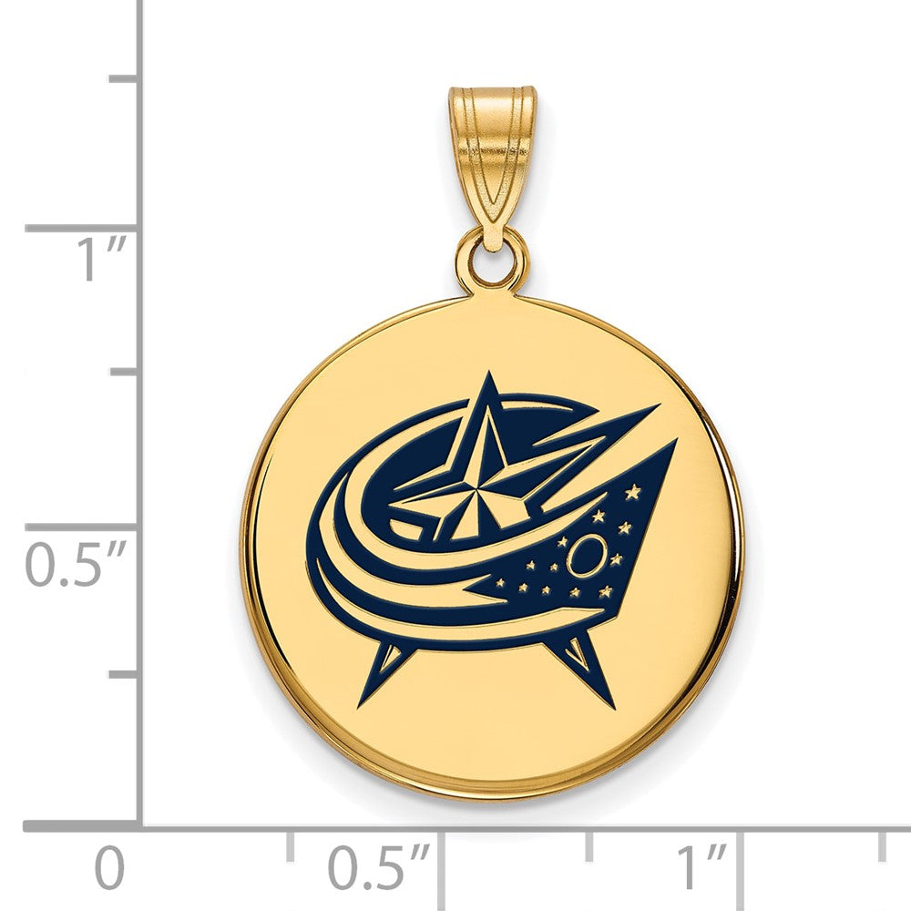 Gold Plated Sterling Silver Nhl Logoart Columbus Blue Jackets Large Enameled Disc Pendant