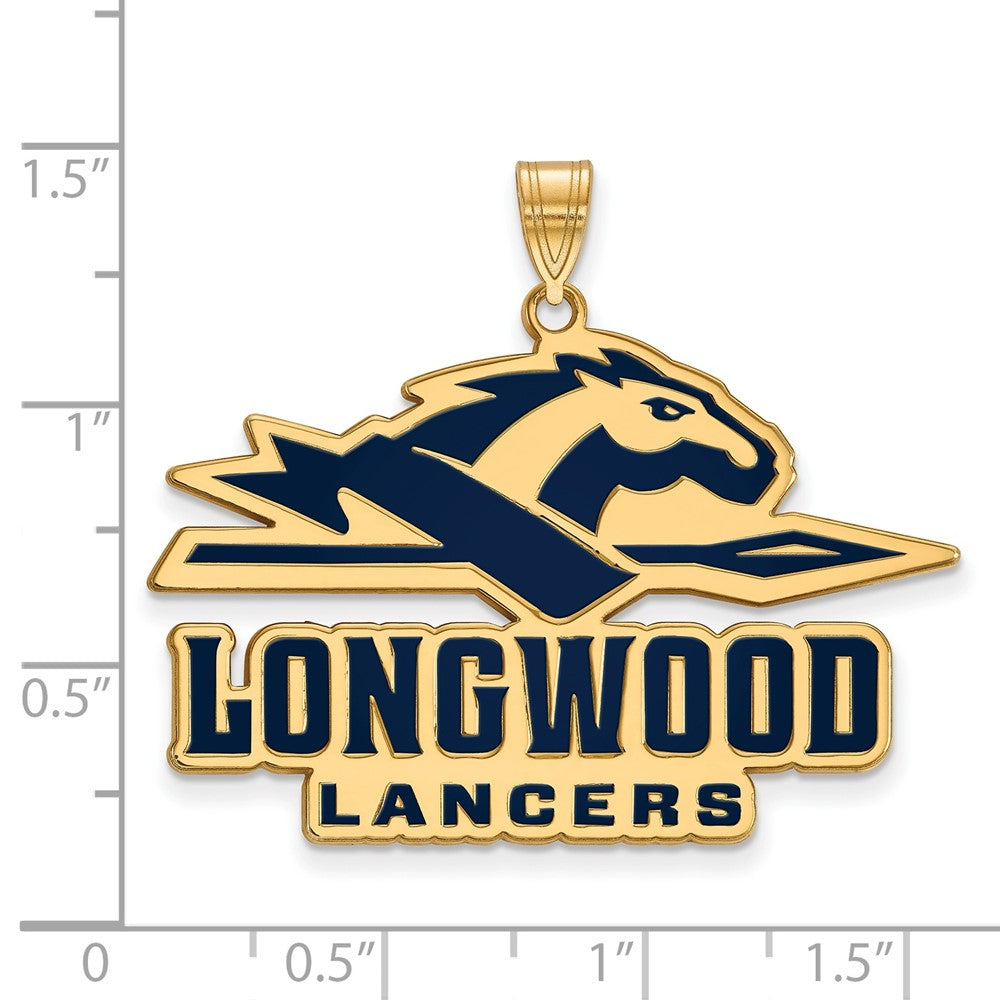 Gold Plated Sterling Silver Logoart Longwood University Lancers Extra Large Enameled Pendant