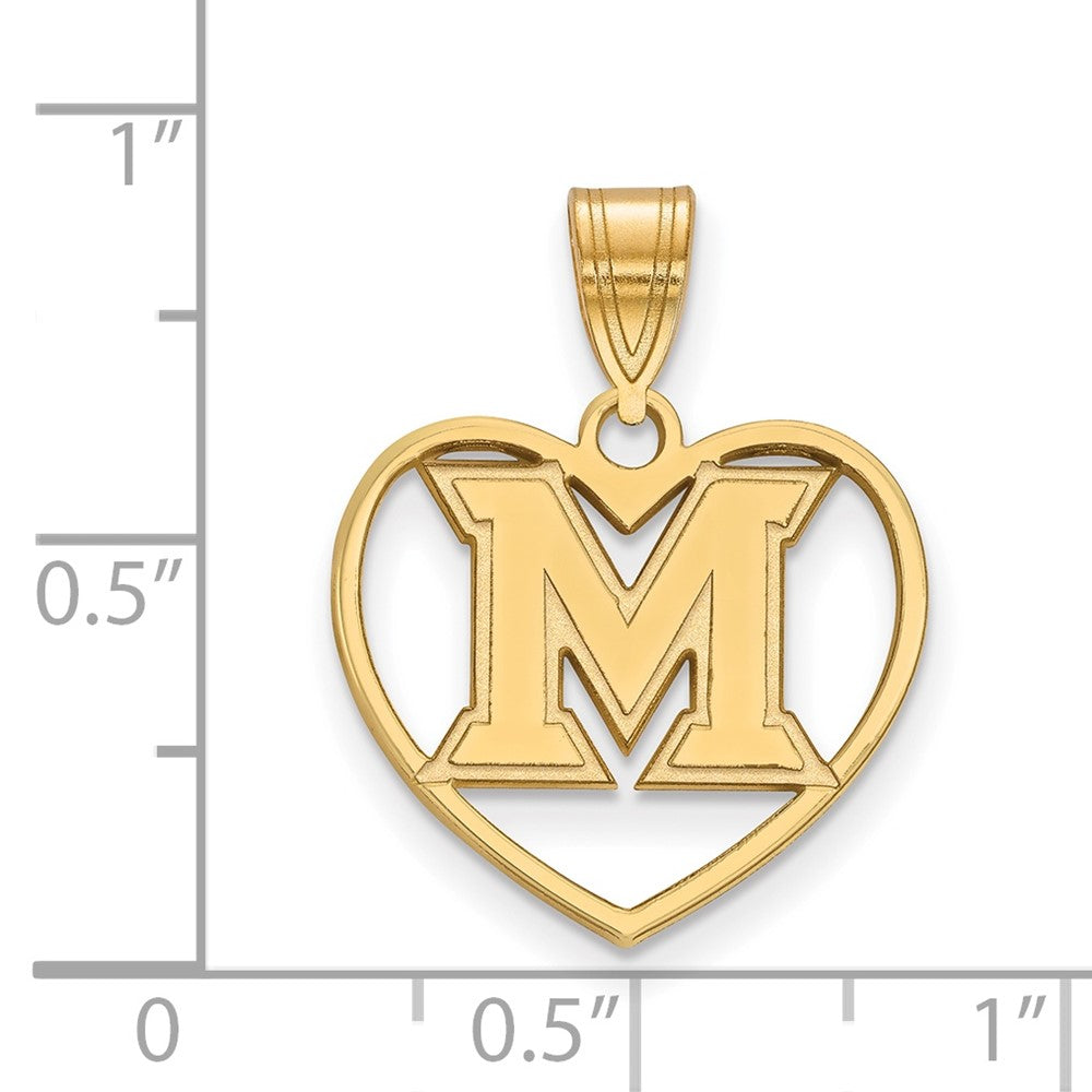 Gold Plated Sterling Silver Logoart Miami University Ohio Letter M Heart Pendant