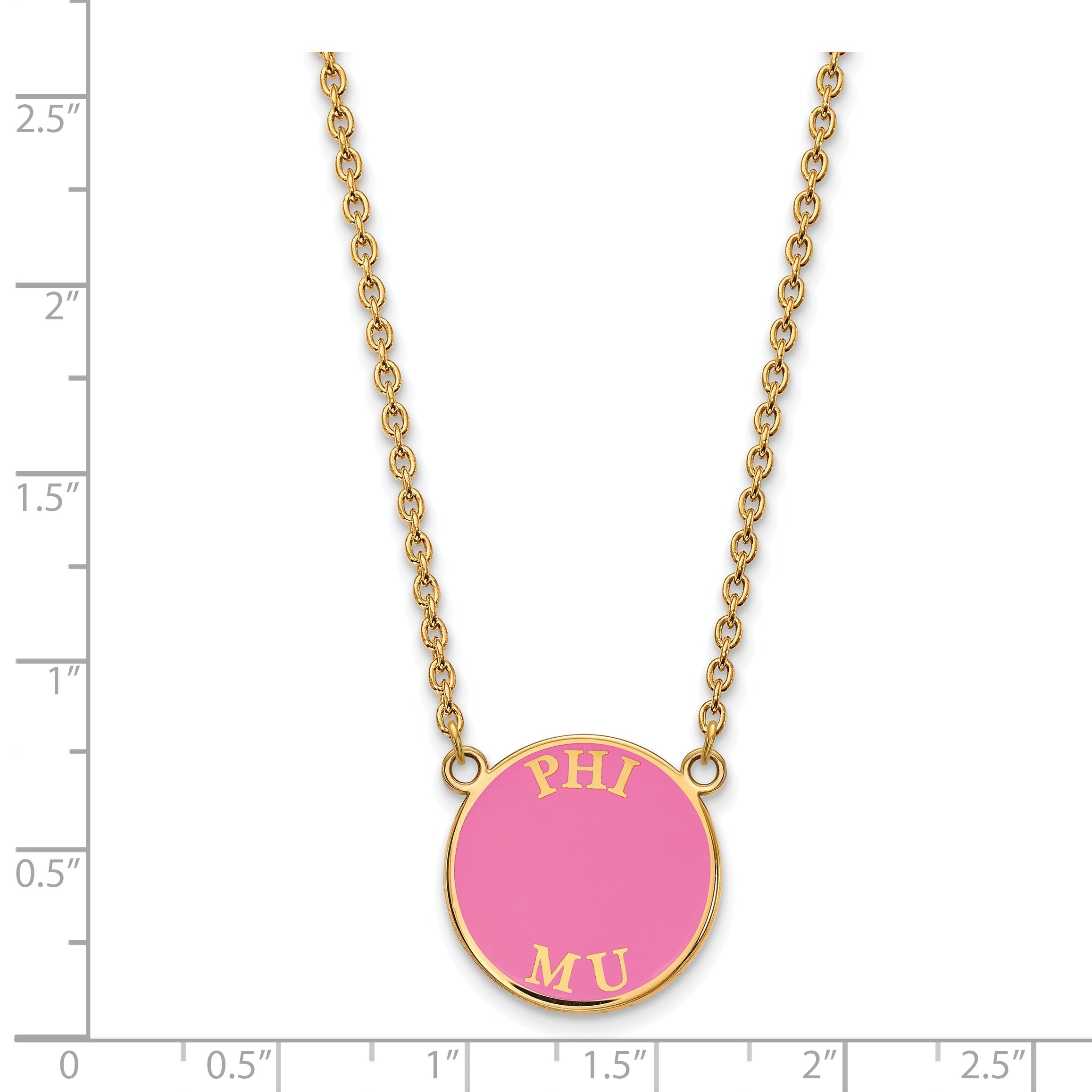 Gold Plated Sterling Silver Logoart Phi Mu Sorority Text Large Color Enamel Pendant 18 Inch Necklace