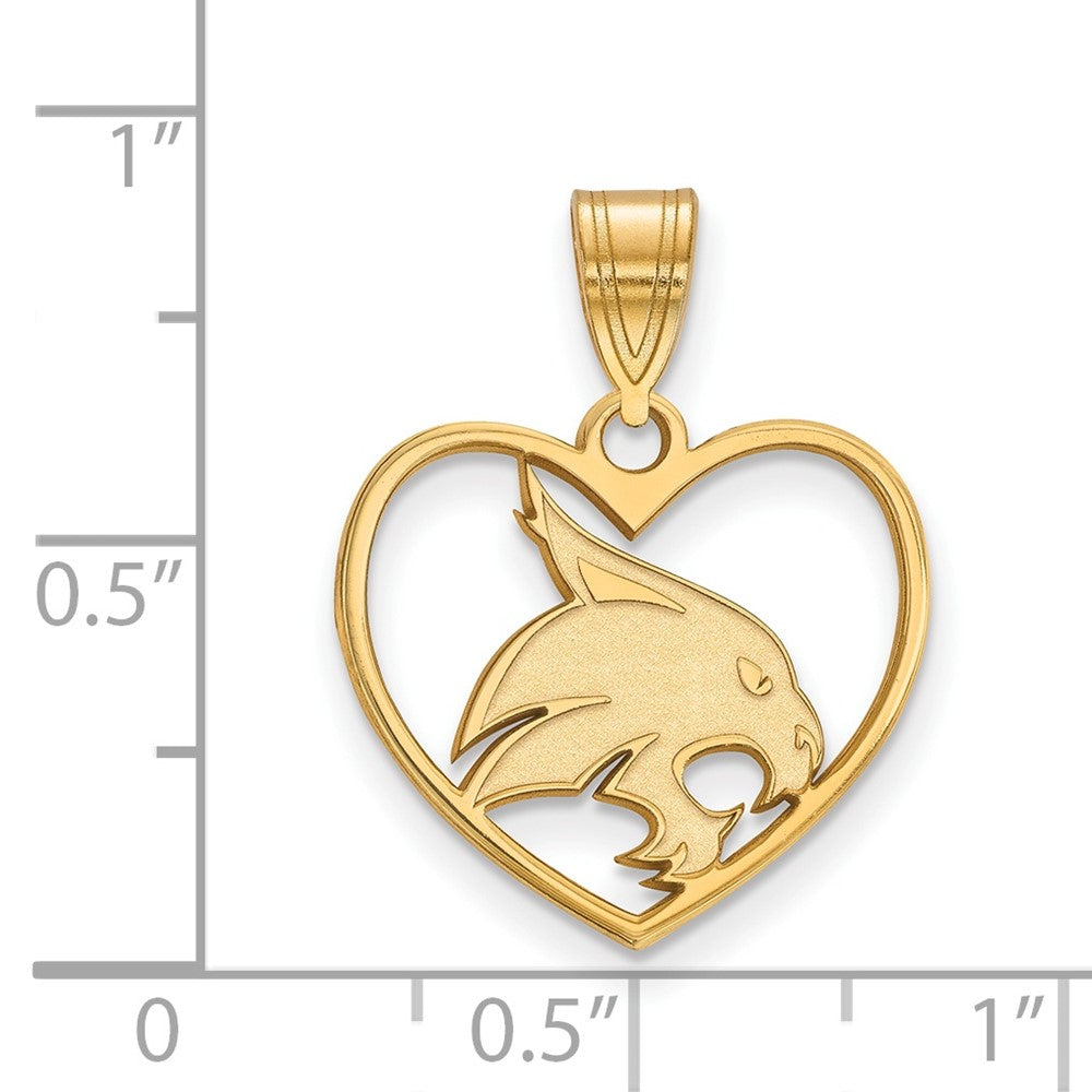 Gold Plated Sterling Silver Logoart Texas State University Bobcat Heart Pendant