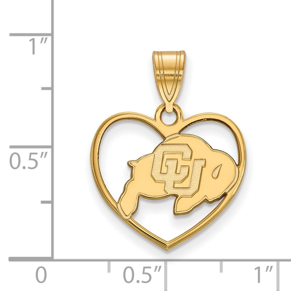 Gold Plated Sterling Silver Logoart University Of Colorado Buffalo Heart Pendant