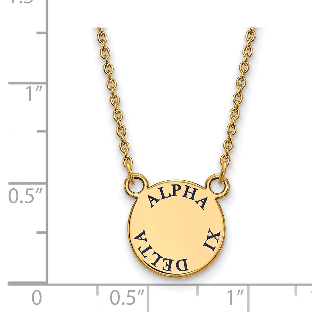Gold Plated Sterling Silver Logoart Alpha Xi Delta Sorority Text Small Color Enamel Pendant 18 Inch Necklace