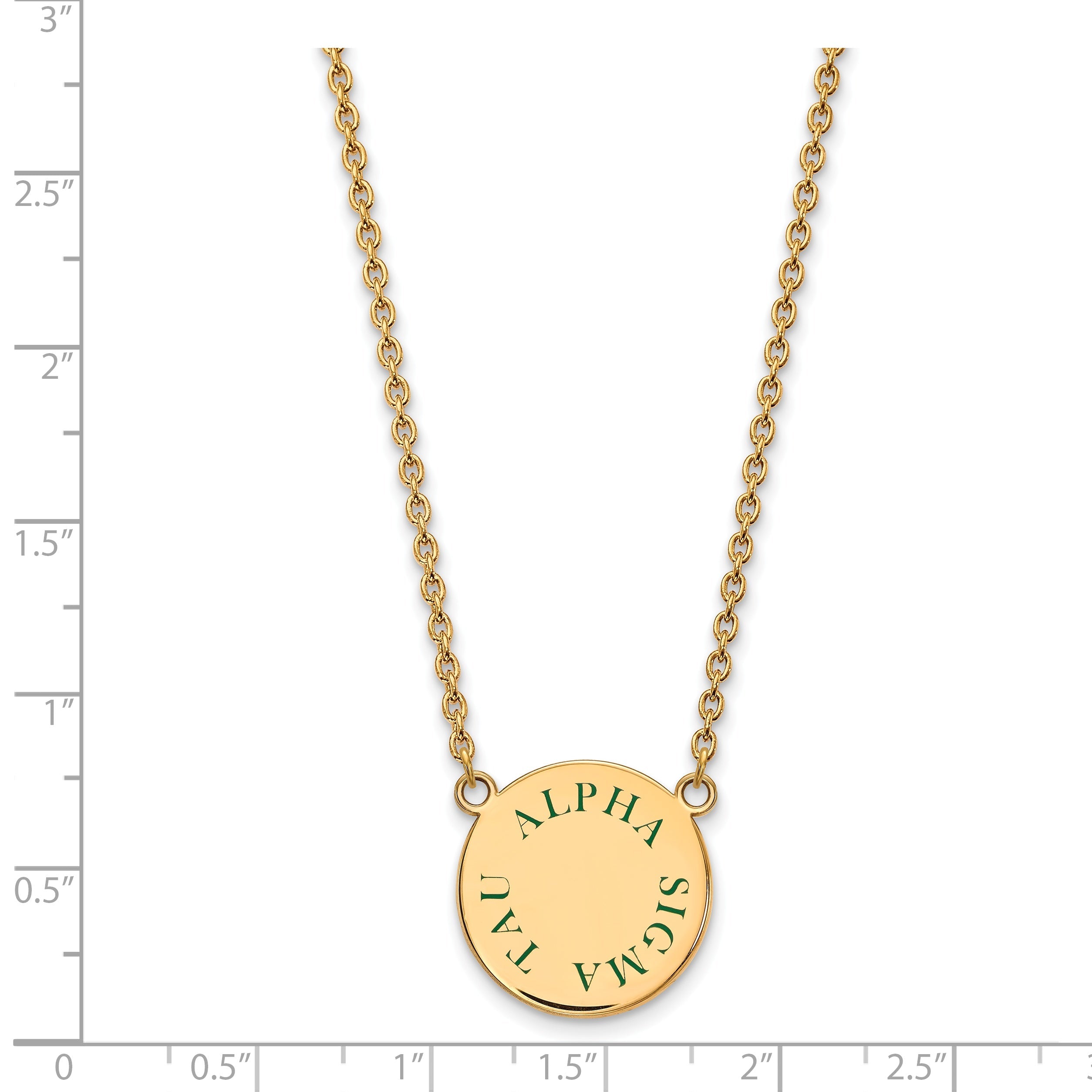 Gold Plated Sterling Silver Logoart Alpha Sigma Tau Sorority Text Large Color Enamel Pendant 18 Inch Necklace