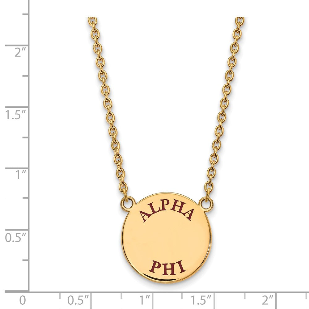 Gold Plated Sterling Silver Logoart Alpha Phi Sorority Text Large Color Enamel Pendant 18 Inch Necklace
