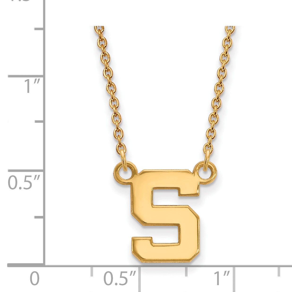 14K Yellow Gold Logoart Michigan State University Letter S Small Pendant 18 Inch Necklace