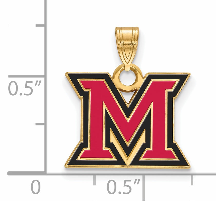 Gold Plated Sterling Silver Logoart Miami University Ohio Letter M Small Enameled Pendant