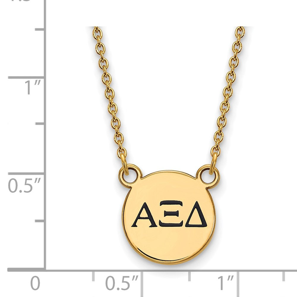 Gold Plated Sterling Silver Logoart Alpha Xi Delta Sorority Greek Letters Small Black Enamel Pendant 18 Inch Necklace