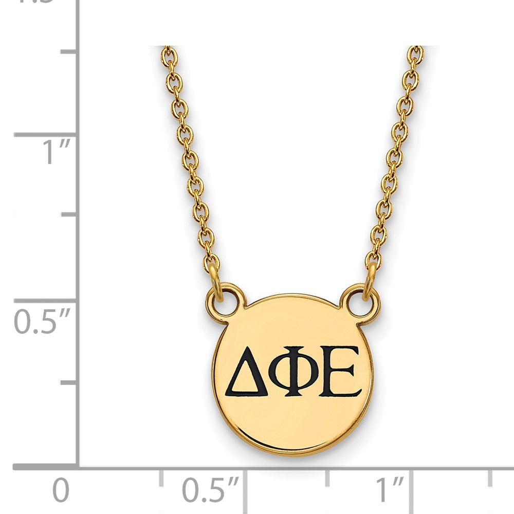 Gold Plated Sterling Silver Logoart Delta Phi Epsilon Sorority Greek Letters Small Black Enamel Pendant 18 Inch Necklace