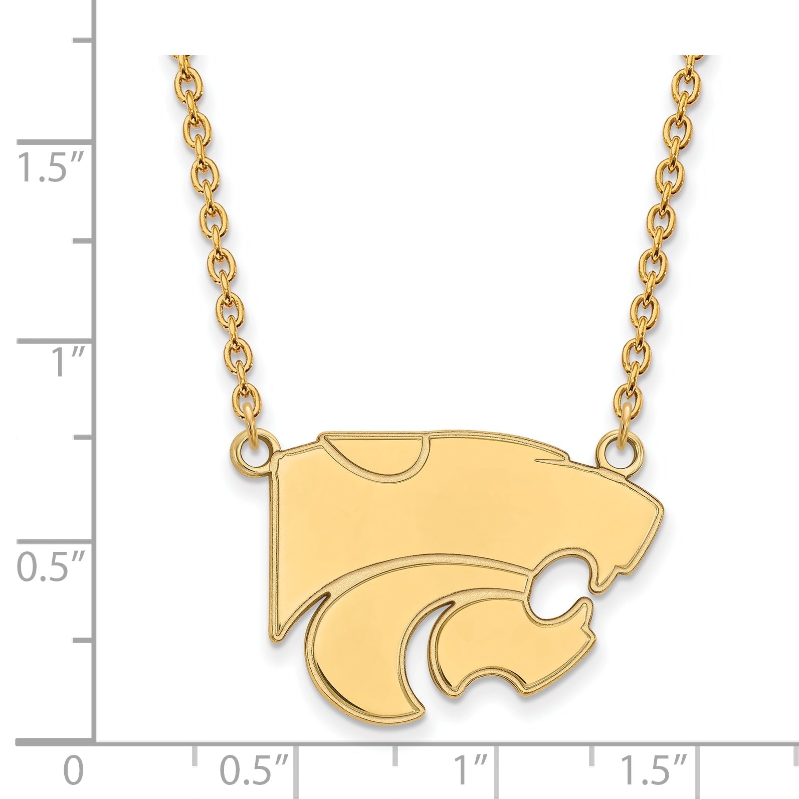 Gold Plated Sterling Silver Logoart Kansas State University Wildcat Large Pendant 18 Inch Necklace