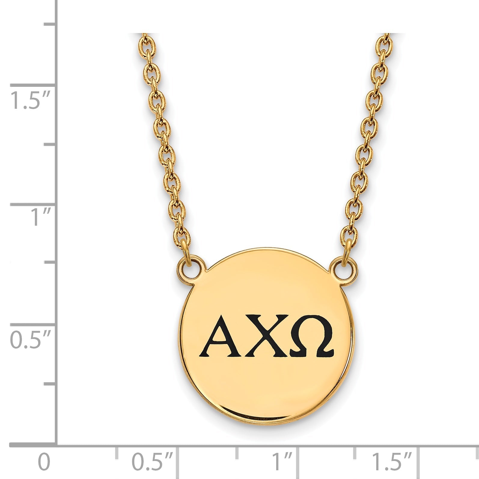 Gold Plated Sterling Silver Logoart Alpha Chi Omega Sorority Greek Letters Large Black Enamel Pendant 18 Inch Necklace
