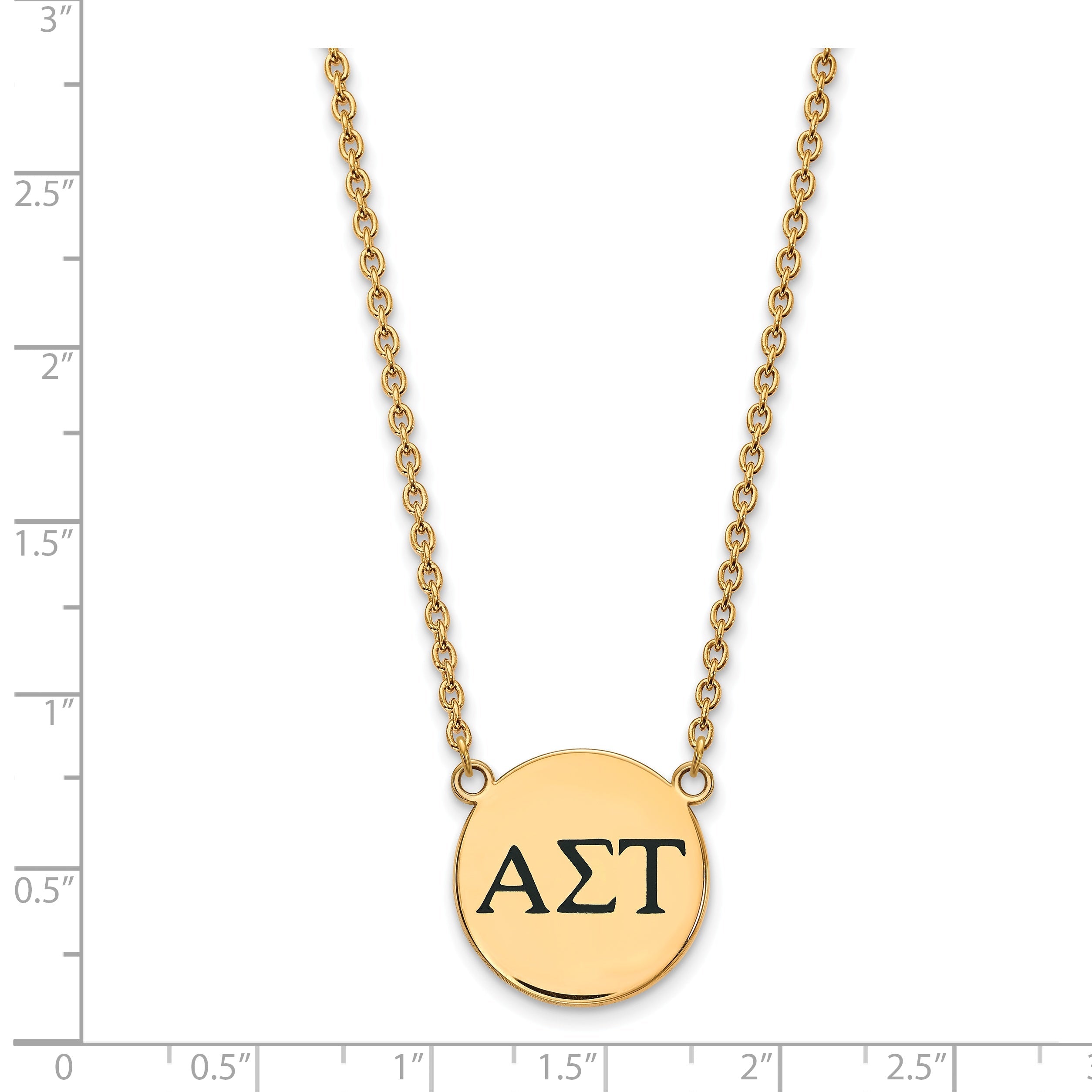 Gold Plated Sterling Silver Logoart Alpha Sigma Tau Sorority Greek Letters Large Black Enamel Pendant 18 Inch Necklace