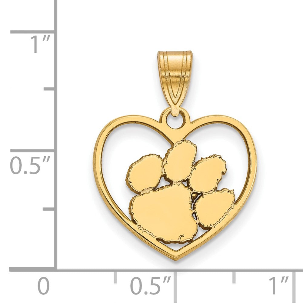 Gold Plated Sterling Silver Logoart Clemson University Tiger Paw Heart Pendant