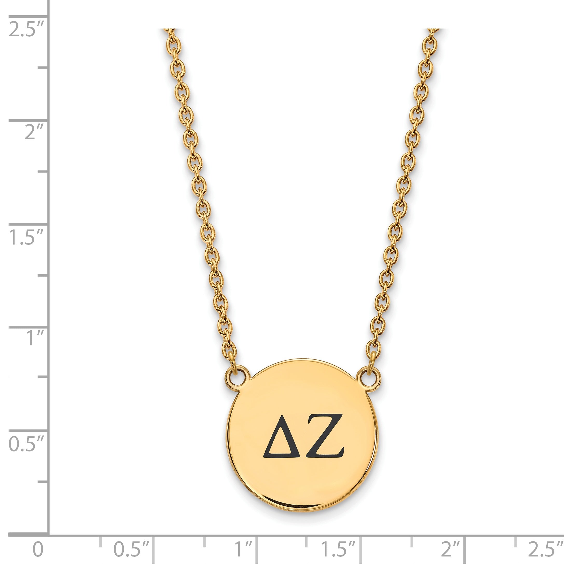 Gold Plated Sterling Silver Logoart Delta Zeta Sorority Greek Letters Large Black Enamel Pendant 18 Inch Necklace