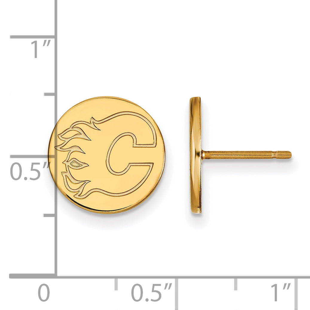 Gold Plated Sterling Silver Nhl Logoart Calgary Flames Small Disc Post Earrings