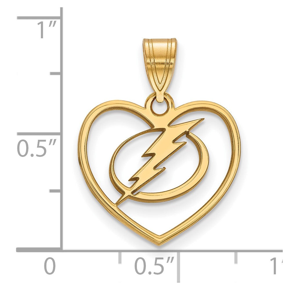Gold Plated Sterling Silver Nhl Logoart Tampa Bay Lightning Heart Pendant