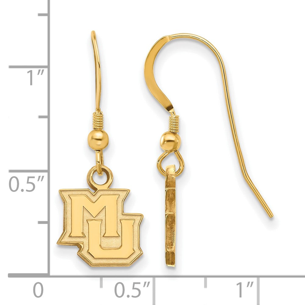 Gold Plated Sterling Silver Logoart Marquette University M U Extra Small Dangle Wire Earrings