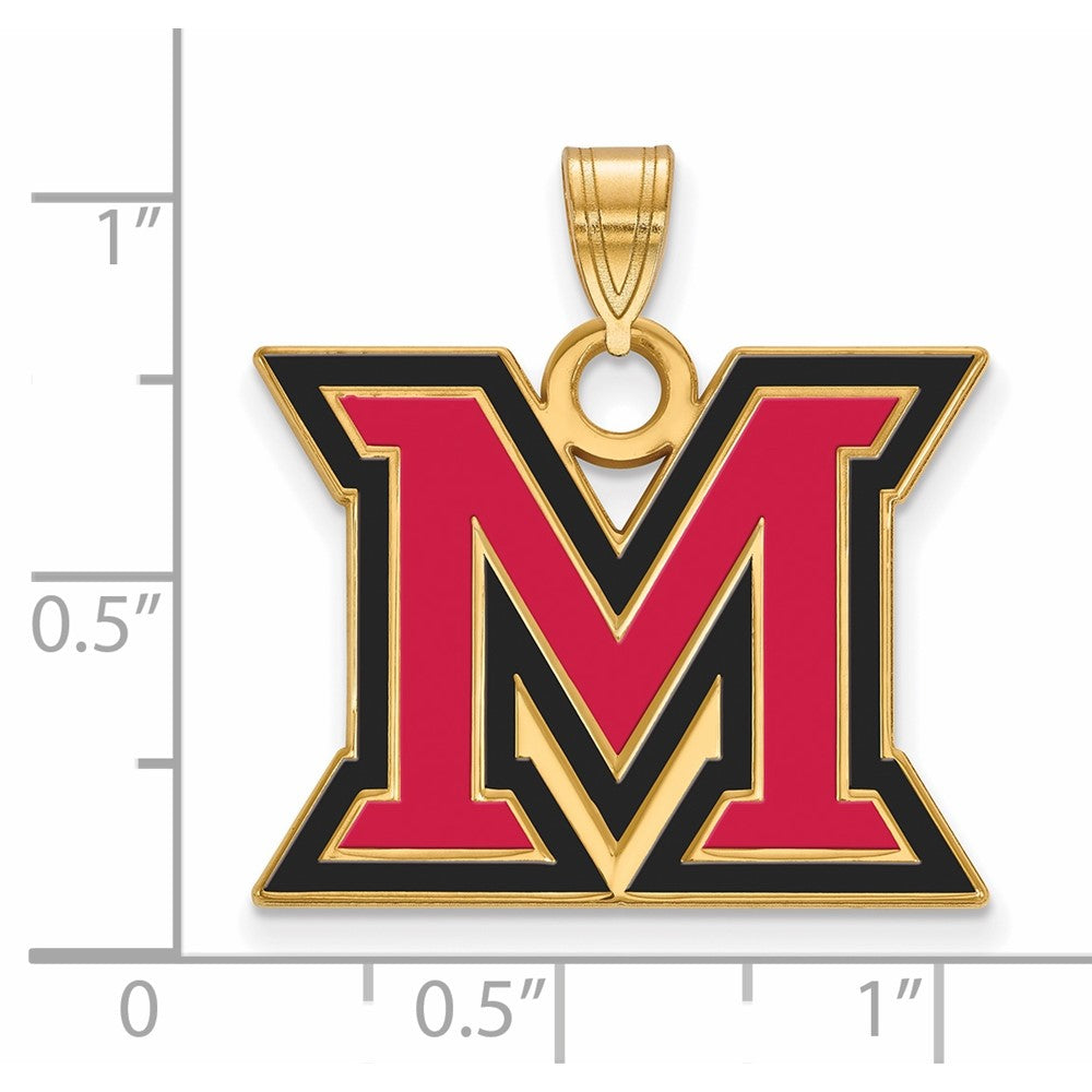 Gold Plated Sterling Silver Logoart Miami University Ohio Letter M Large Enameled Pendant