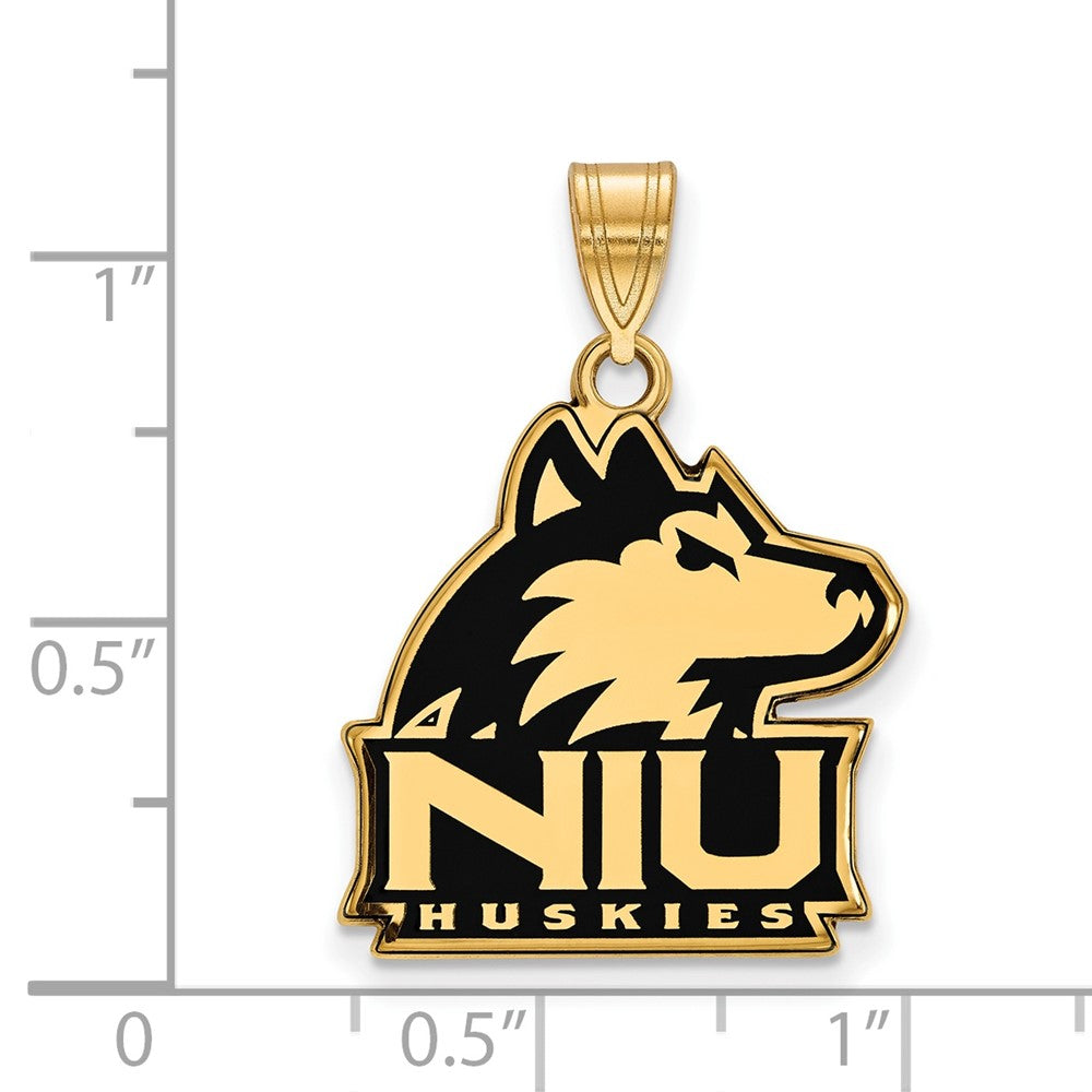 Gold Plated Sterling Silver Logoart Northern Illinois University N I U Huskies Large Enameled Pendant