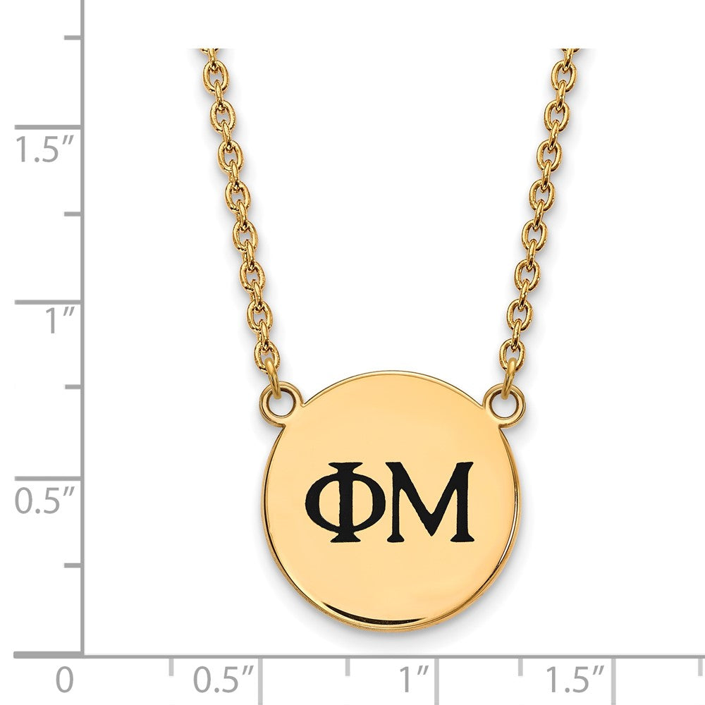 Gold Plated Sterling Silver Logoart Phi Mu Sorority Greek Letters Large Black Enamel Pendant 18 Inch Necklace