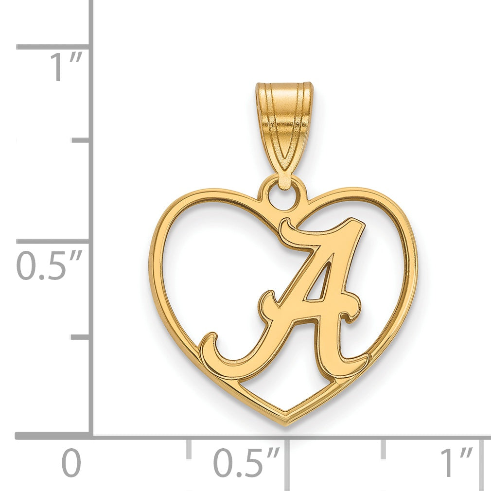 Gold Plated Sterling Silver Logoart University Of Alabama Letter A Heart Pendant