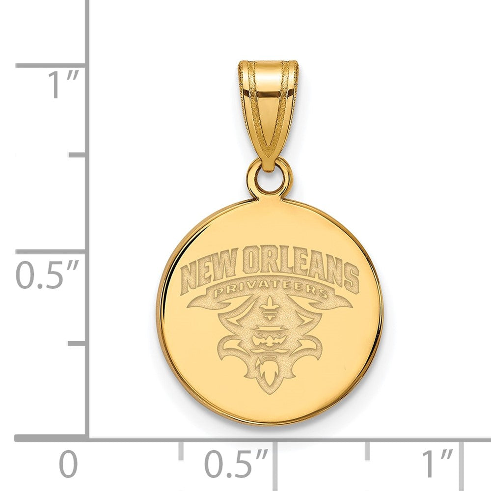 Gold Plated Sterling Silver Logoart University Of New Orleans U N O Medium Disc Pendant