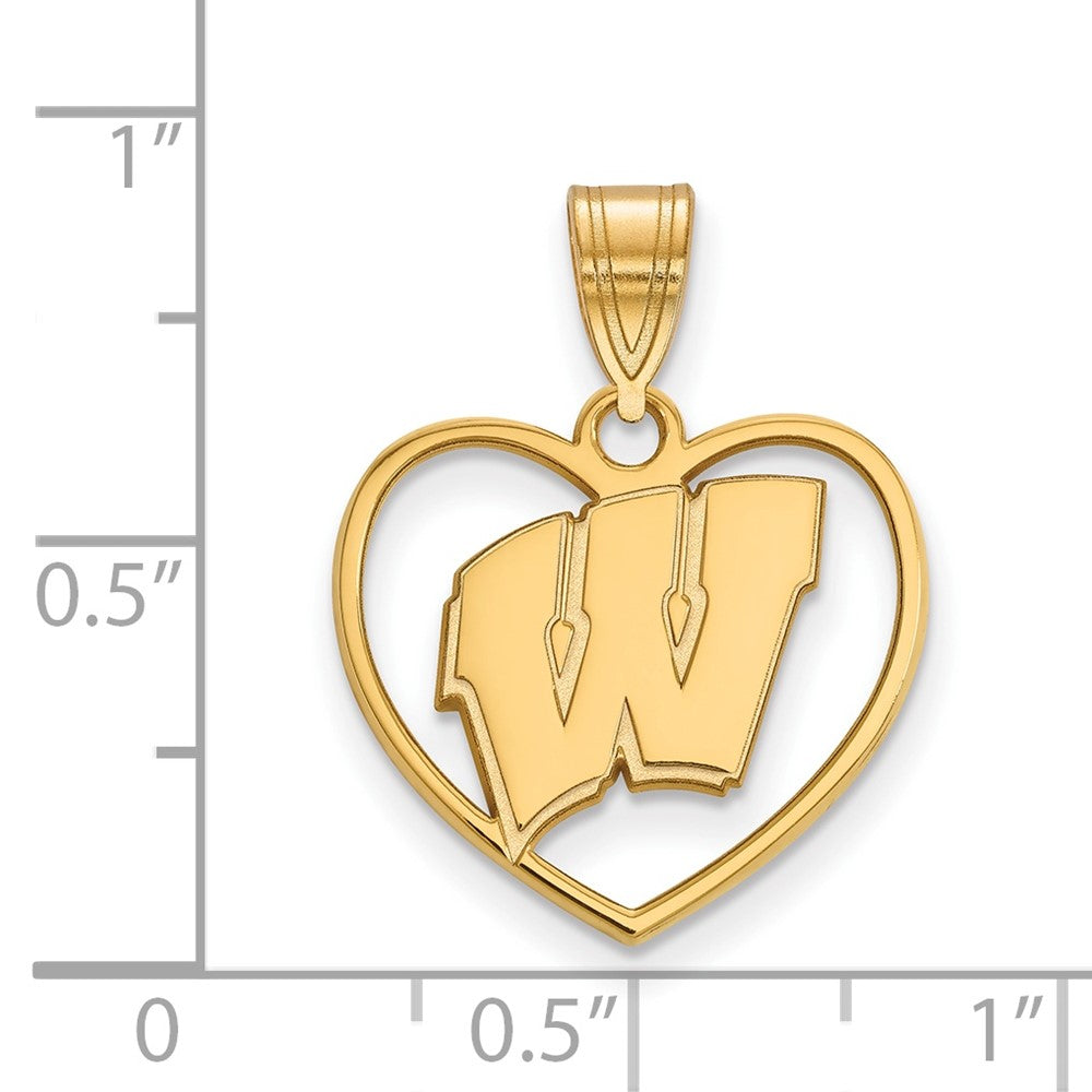 Gold Plated Sterling Silver Logoart University Of Wisconsin Heart Pendant