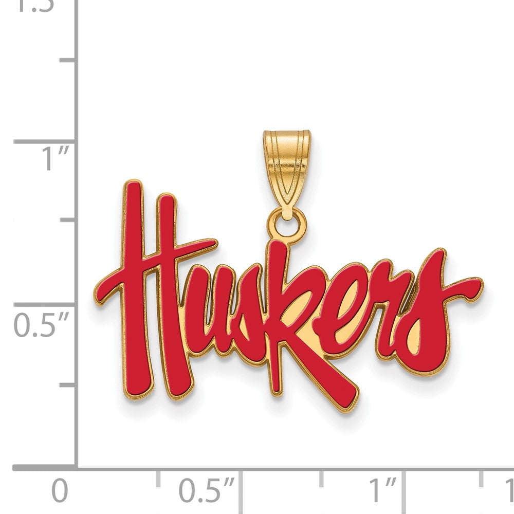 Gold Plated Sterling Silver Logoart University Of Nebraska Huskers Large Enameled Pendant