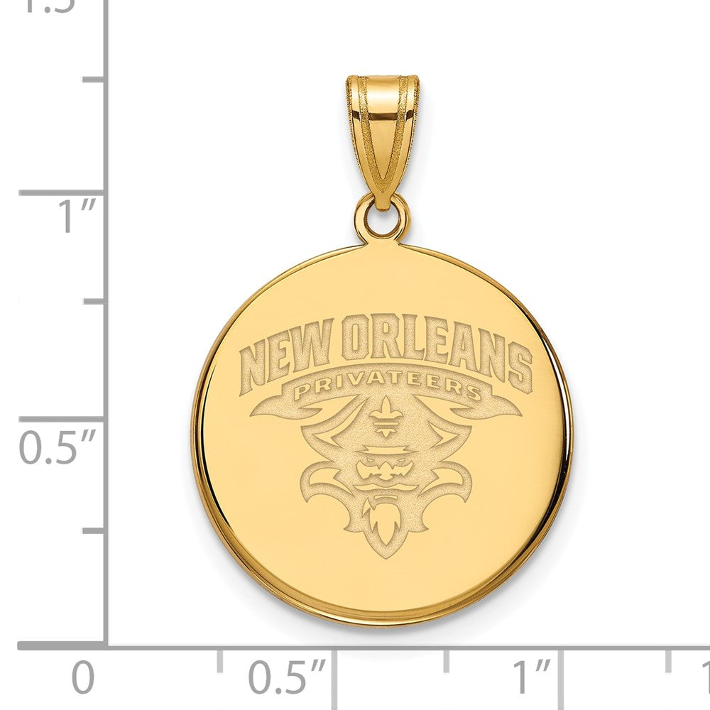 Gold Plated Sterling Silver Logoart University Of New Orleans U N O Large Disc Pendant