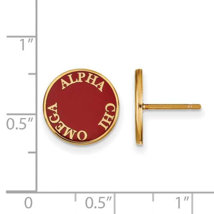 Gold Plated Sterling Silver Logoart Alpha Chi Omega Sorority Text Color Enamel Post Earrings
