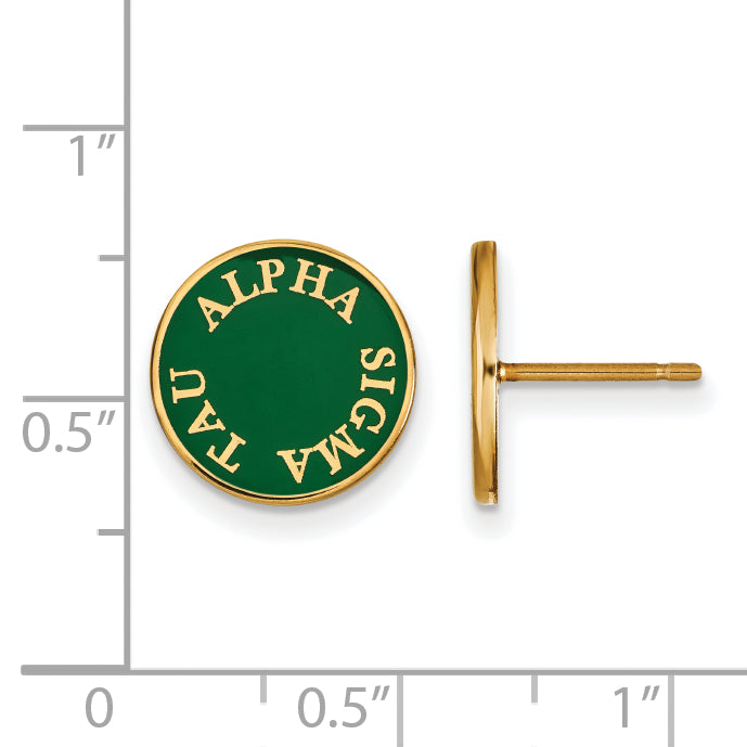 Gold Plated Sterling Silver Logoart Alpha Sigma Tau Sorority Text Color Enamel Post Earrings